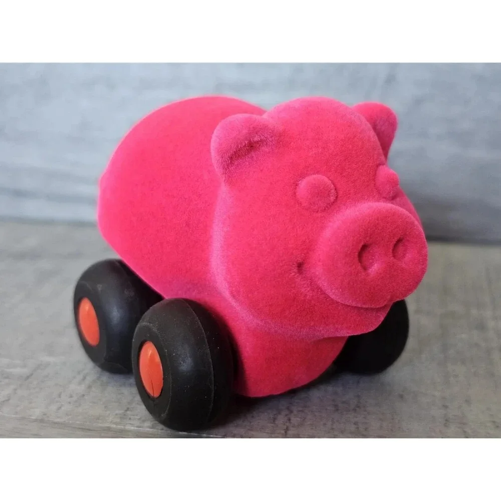 Rare Magenta Pink Soft Velvety Pig Microvehicle Car Toy 3